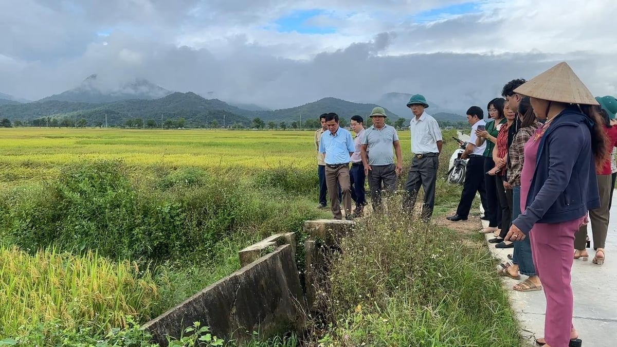 Lãnh đạo và người dân xã Thanh An kiểm tra hiện trạng hệ thống kênh tưới tiêu phục vụ sản xuất nông nghiệp. Ảnh: H.C. 