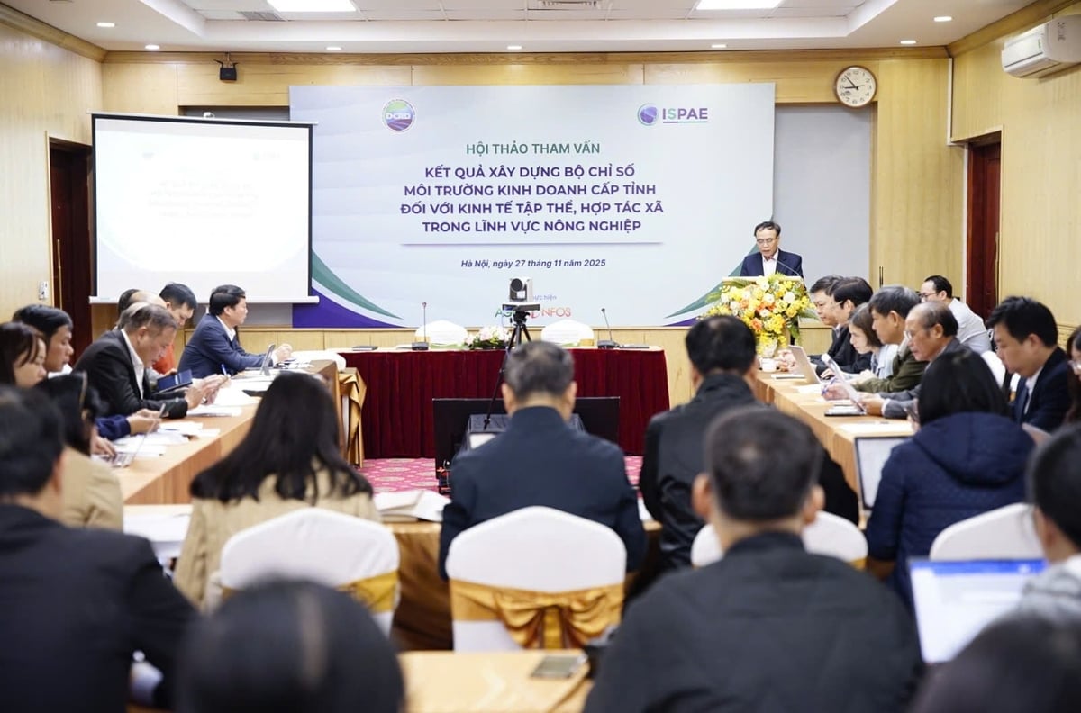 Quang cảnh Hội thảo Tham vấn kết quả bộ chỉ số 'Môi trường kinh doanh cấp tỉnh đối với kinh tế tập thể, hợp tác xã trong lĩnh vực nông nghiệp' (PCGI). Ảnh: Linh Linh.