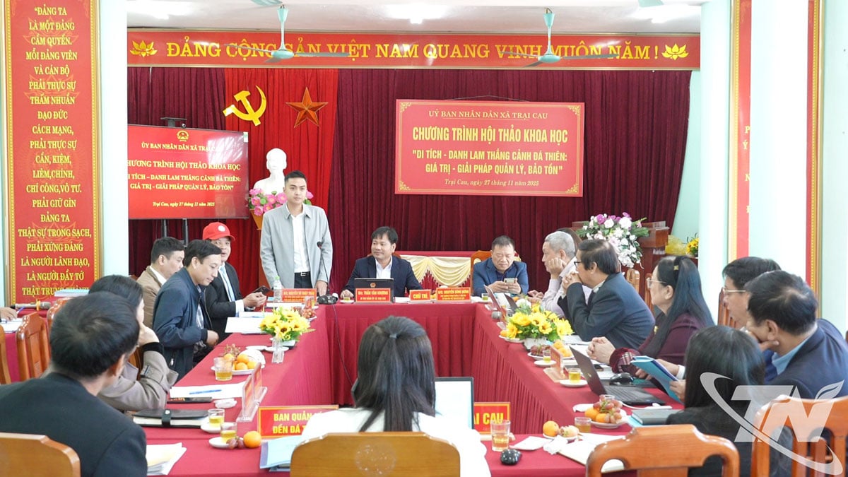 Lãnh đạo UBND xã Trại Cau phát biểu tại Hội thảo.