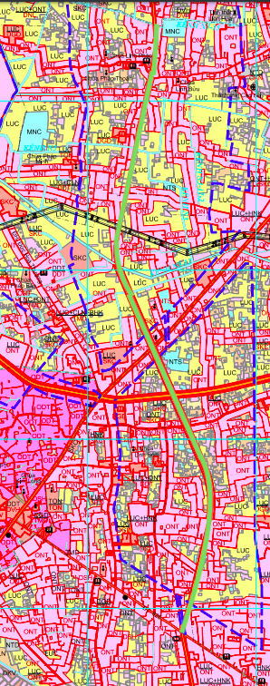 Peta perencanaan menunjukkan jalan baru yang akan dibuka di wilayah My Hanh dengan garis hijau.