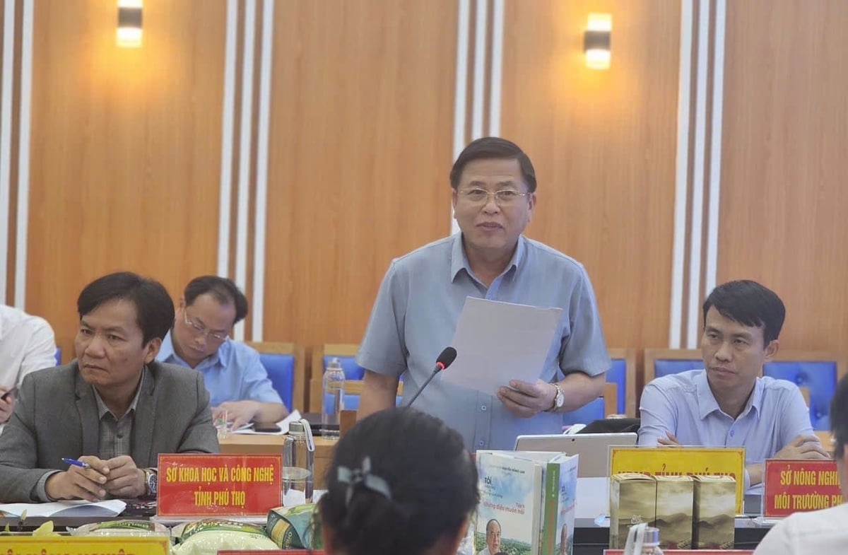 Ông Đinh Công Sứ (đứng), Phó Chủ tịch UBND tỉnh Phú Thọ phát biểu tại buổi làm việc với Tập đoàn Quế Lâm. Ảnh: Hoàng Anh.