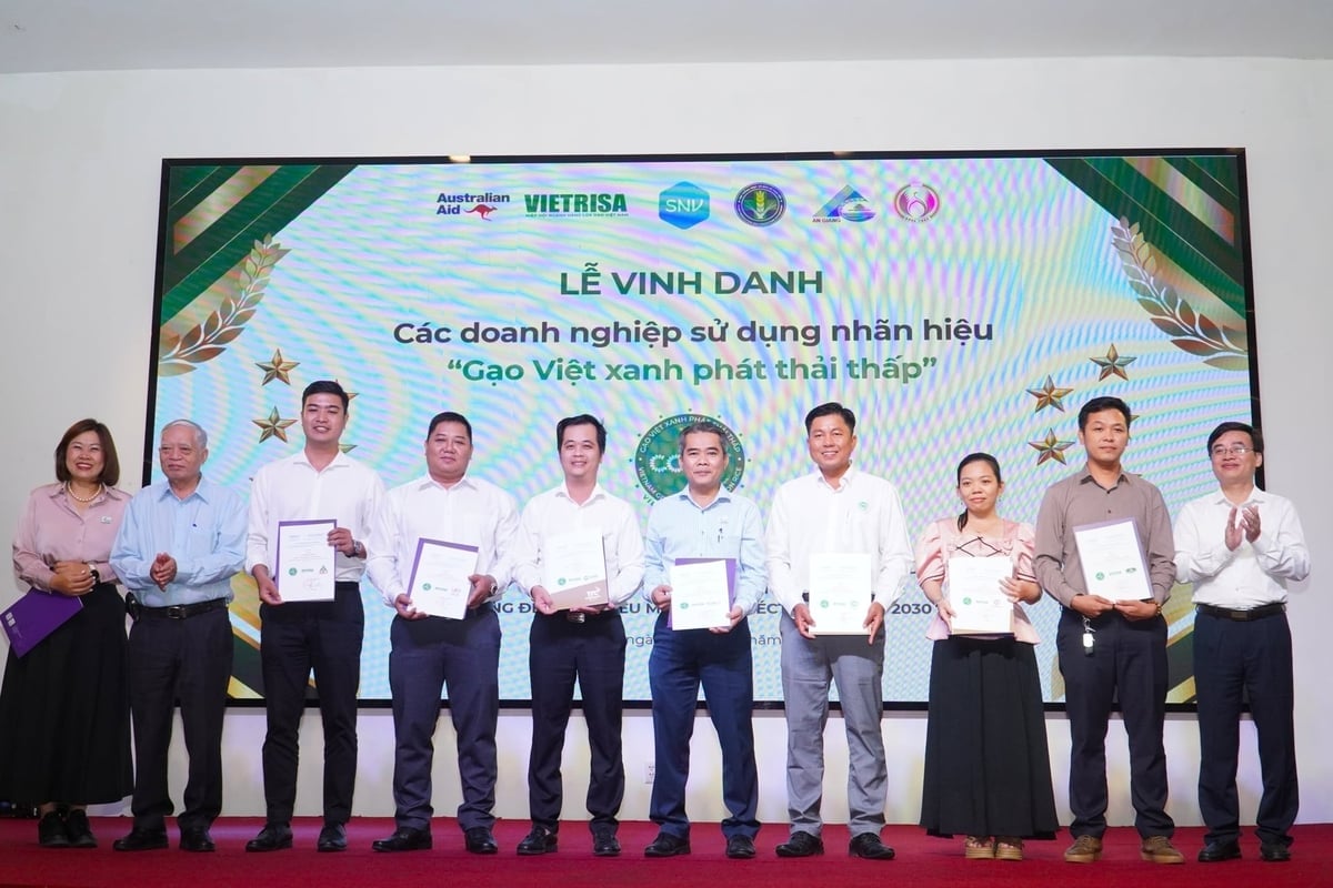 VIETRISA vinh danh các doanh nghiệp có thành tích trong sử dụng nhãn hiệu Gạo Việt xanh phát thải thấp. Ảnh: Kim Anh.
