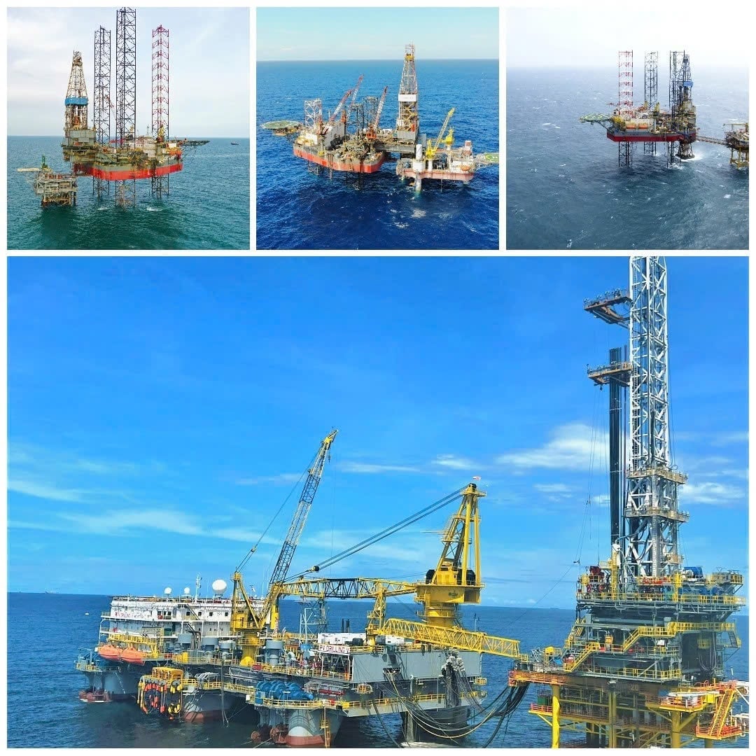 Cinco das sete plataformas de perfuração pertencentes à PV Drilling estão prestando serviços no mercado regional. Foto: PV Drilling. 5/7 giàn khoan sở hữu của PV Drilling đang cung cấp dịch vụ tại thị trường khu vực. Ảnh: PV Drilling.