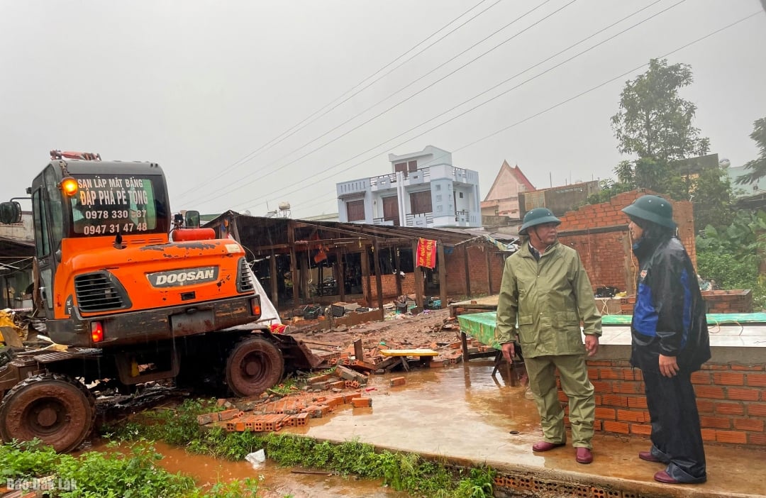 Οι ηγέτες της Λαϊκής Επιτροπής της Κοινότητας Pong Drang διηύθυναν την προστασία της κατασκευής του έργου του πράσινου πάρκου.