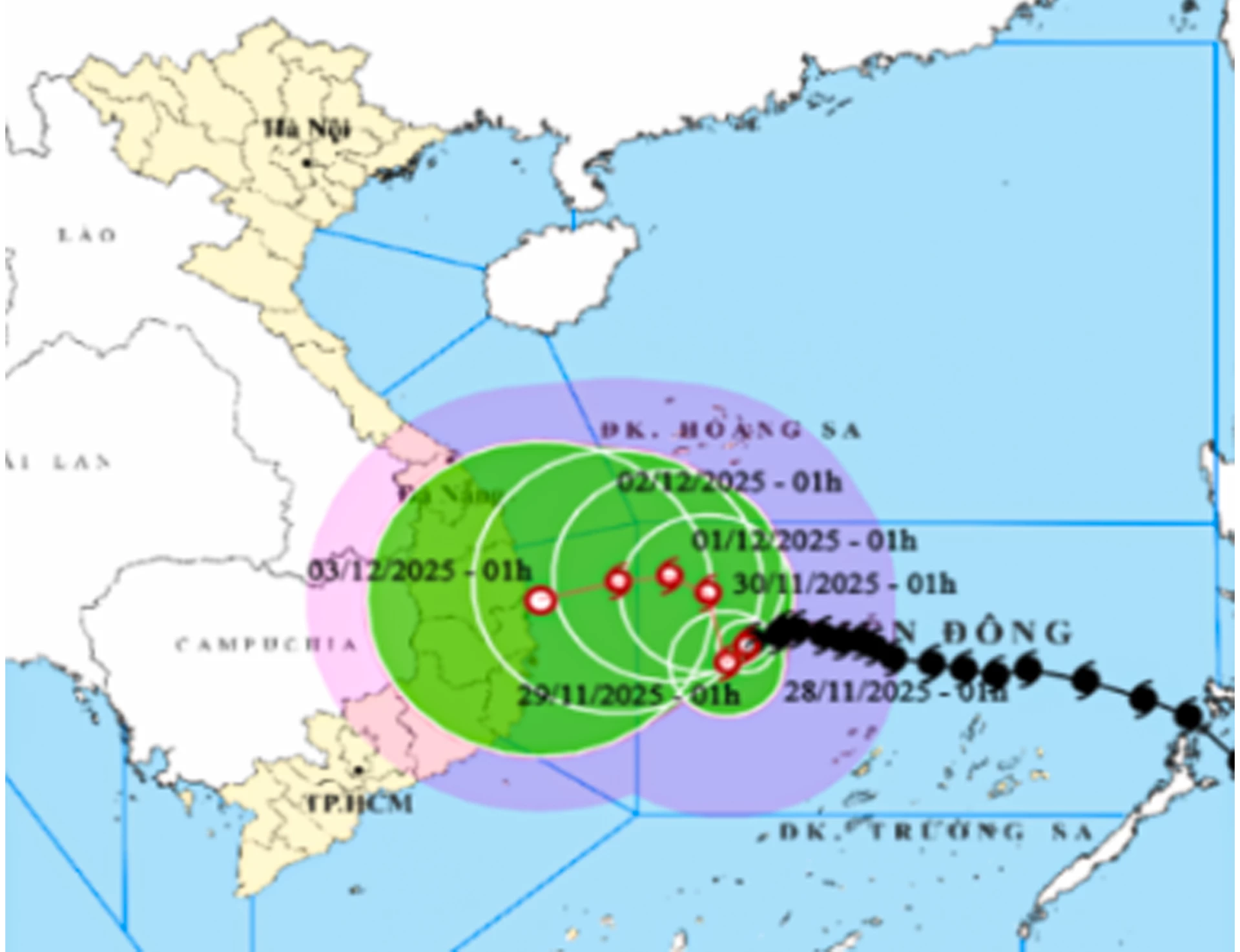 מיקום וכיוון תחזית של סופה מספר 15.