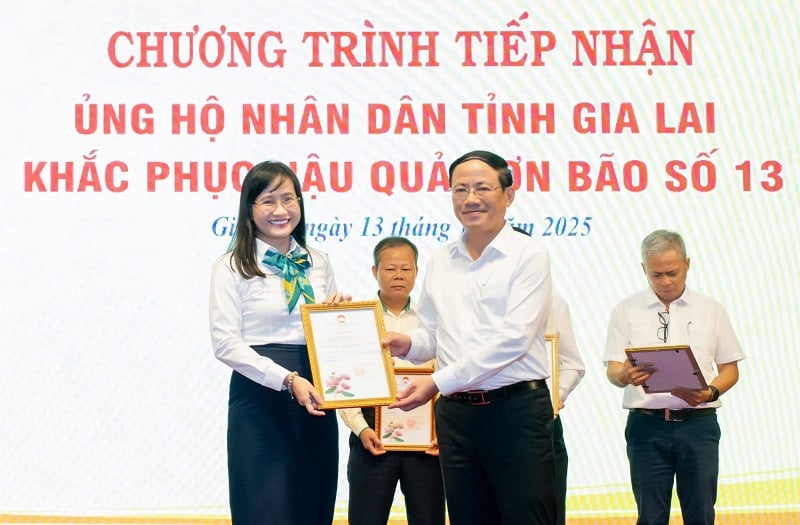 Der Vorsitzende des Volkskomitees der Provinz Gia Lai, Pham Anh Tuan, überreichte BIDV Binh Dinh ein Dankesschreiben für die rechtzeitigen Beiträge, die der Region halfen, Naturkatastrophen zu überwinden.