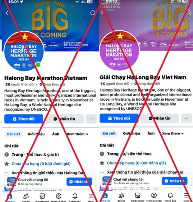 Página de fans falsa del Maratón del Patrimonio Internacional de Ha Long 2025.