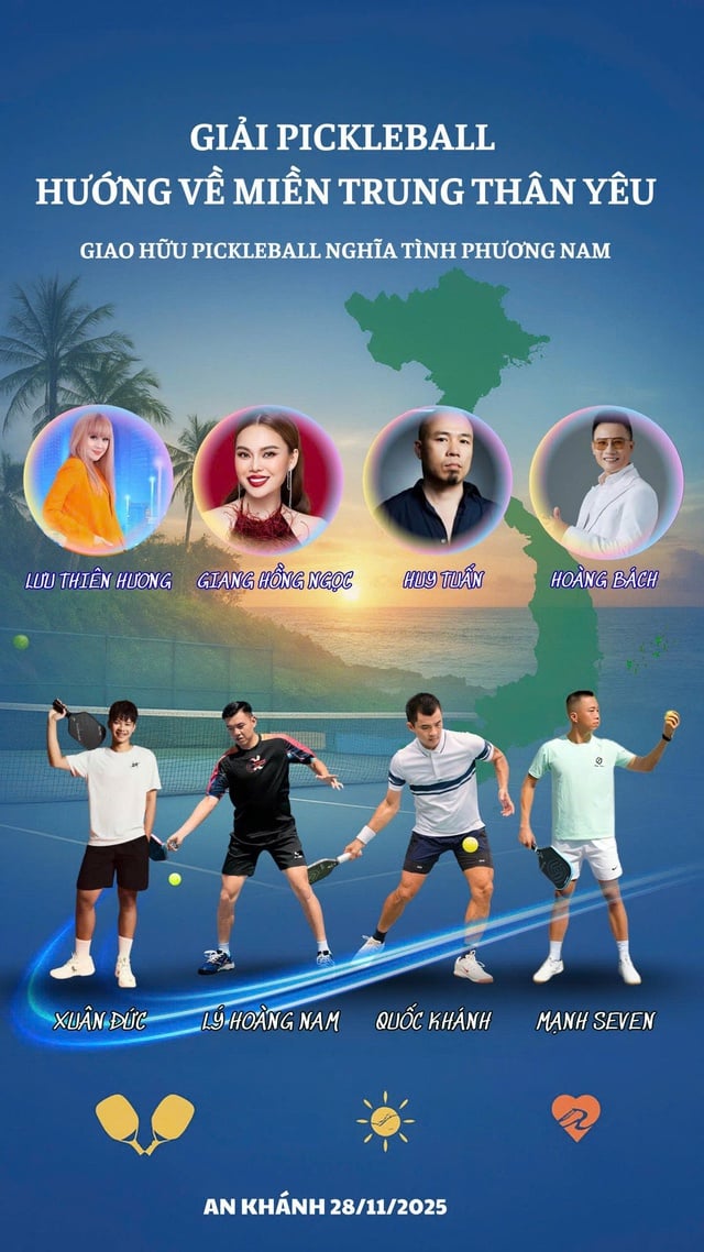 Lý Hoàng Nam cùng các nghệ sĩ giao lưu pickleball 'Nghĩa tình phương Nam' vì miền Trung- Ảnh 1.