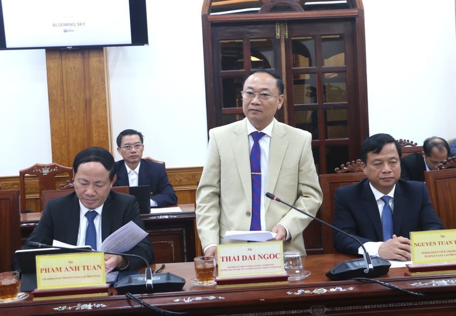 Bí thư Tỉnh ủy Gia Lai Thái Đại Ngọc đề nghị nhà đầu tư đảm bảo dự án được triển khai với chất lượng cao nhất, công nghệ hiện đại nhất. Ảnh: SVH-TT&DL.