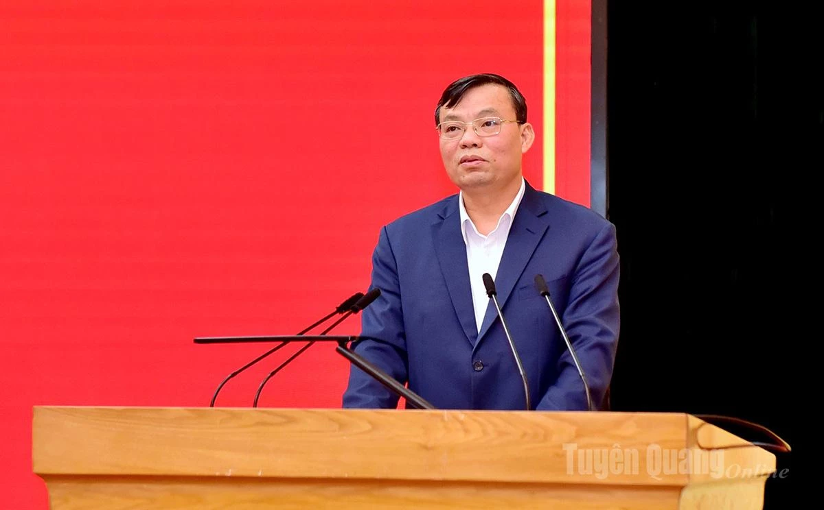 O camarada Nguyen Van Thang, Secretário Adjunto do Comitê Provincial do Partido, proferiu um discurso orientando a Conferência.