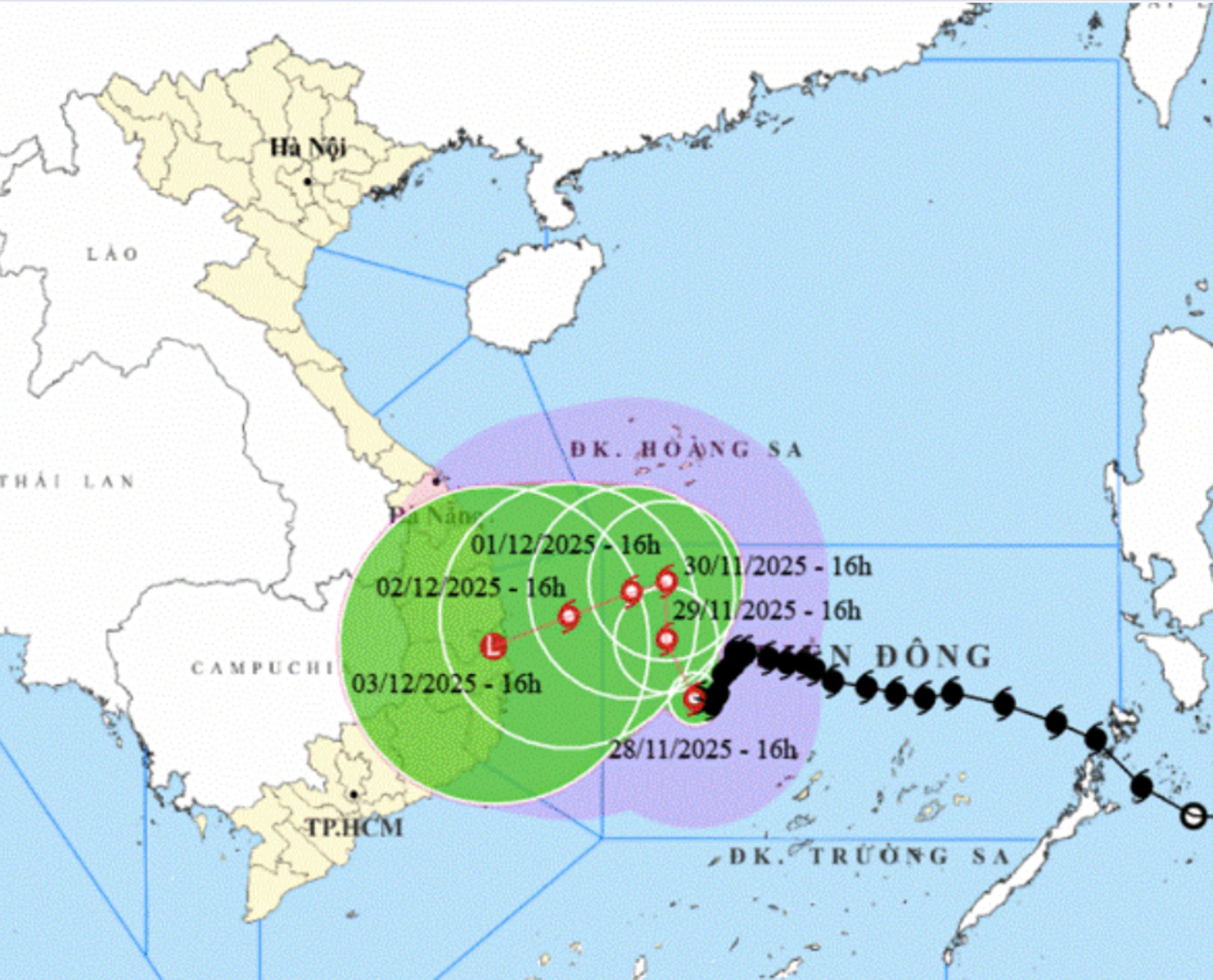 Locatie en verwachte richting van storm nummer 15.