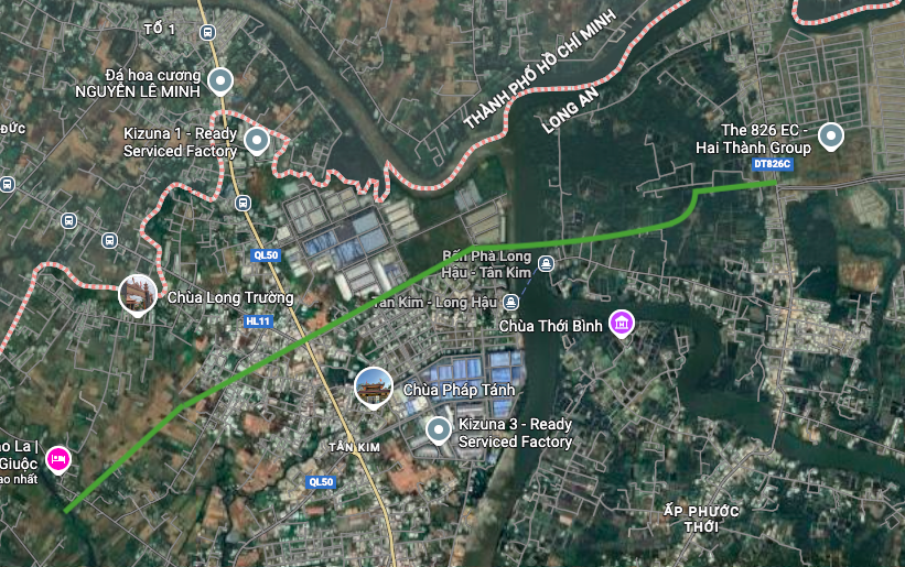 Mapa de la ruta provincial 827E en imagen satelital de Google Map.