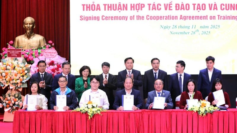 대표단은 훈련 및 노동력 공급에 관한 협력 협정 서명식을 지켜보았습니다.