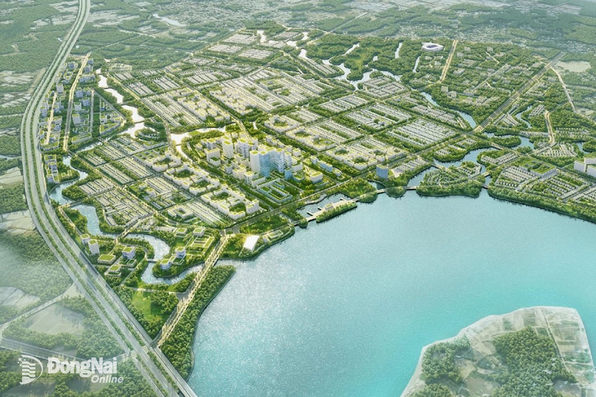 Perspectief van de stadsplanning van Nhon Trach volgens het plan van de adviseur. Foto: Pham Tung