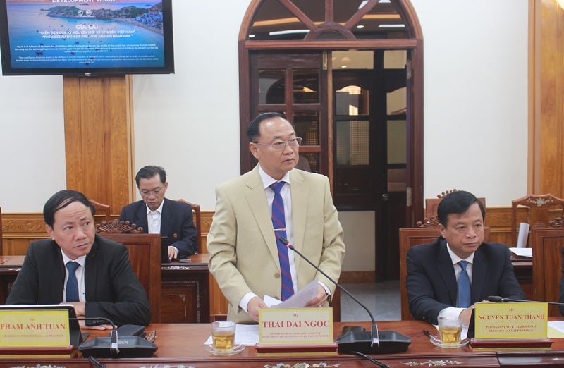 Bí thư Tỉnh ủy Gia Lai Thái Đại Ngọc trao đổi với các nhà đầu tư.