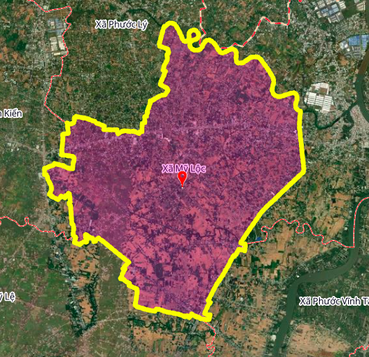 Географическая карта коммуны Май Лок, округ Кан Джуок, провинция Лон Ан.