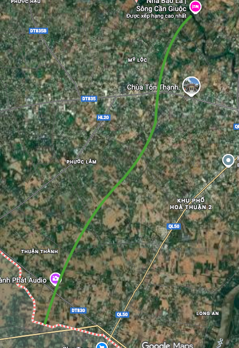 Карта маршрута провинциального шоссе 827E через коммуну My Loc на спутниковой карте.