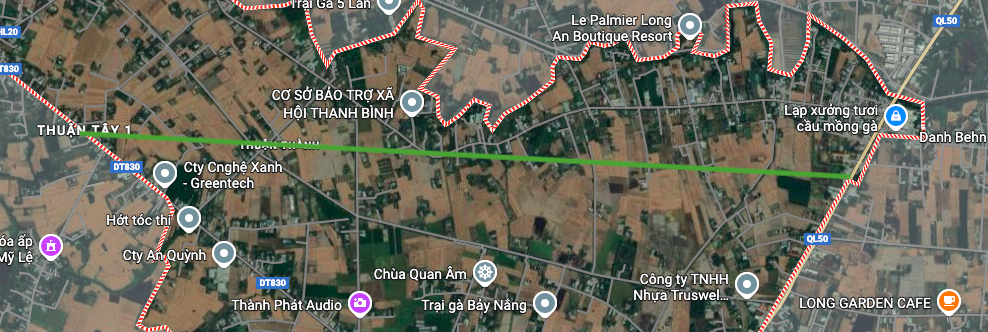 Карта маршрута кольцевой дороги Хошимина №4 через коммуну Май Лок на спутниковой карте.