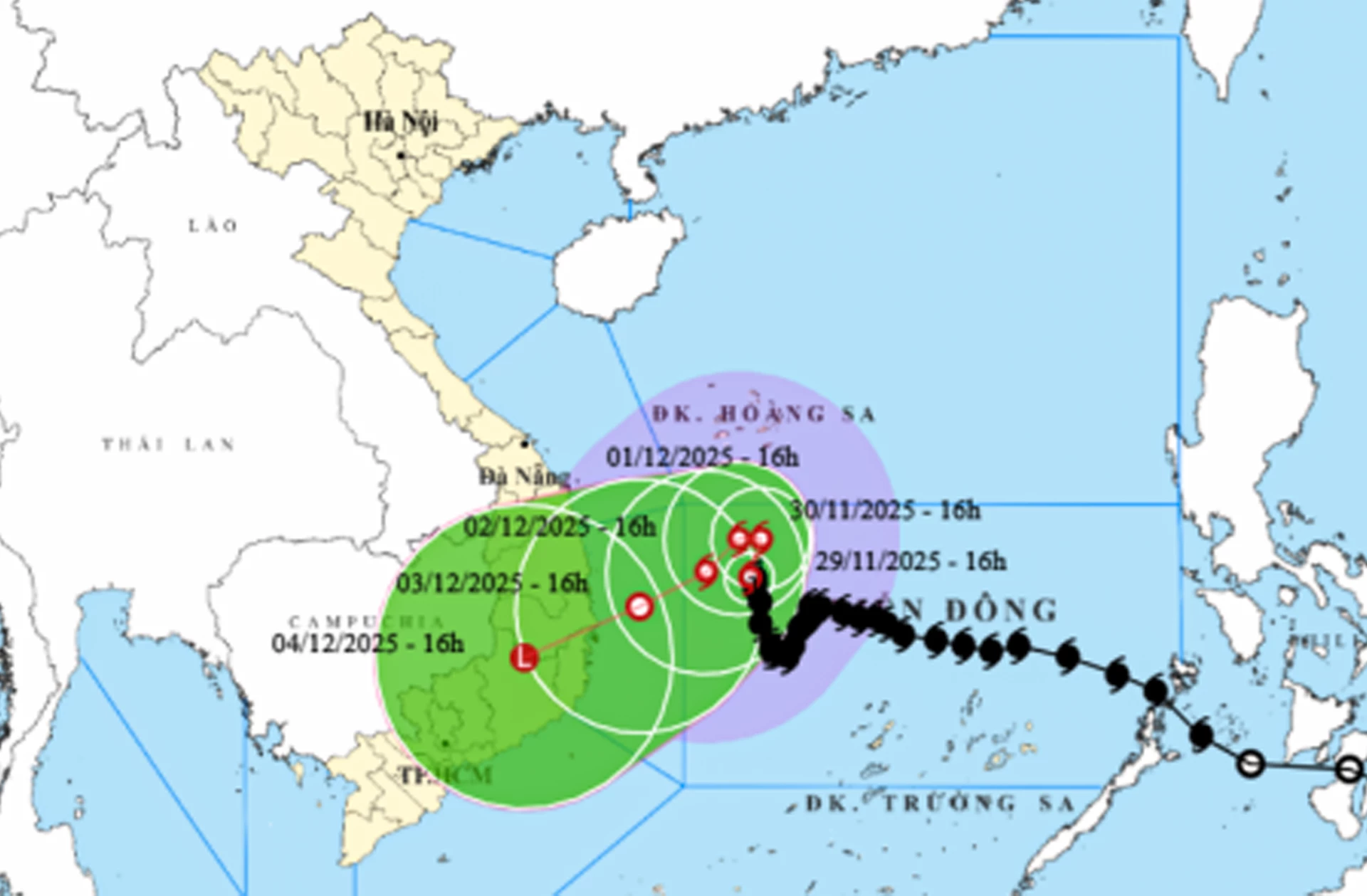 מיקום וכיוון תחזית הסערה.