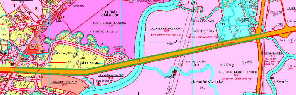 Plánovací mapa okruhu č. 4 v Ho Či Minově Městě procházející obec Phuoc Vinh Tay, okres Can Giuoc.