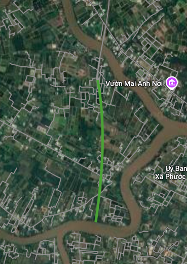 Podrobná mapa provinční silnice 826D přes obec Phuoc Vinh Tay na satelitní mapě.