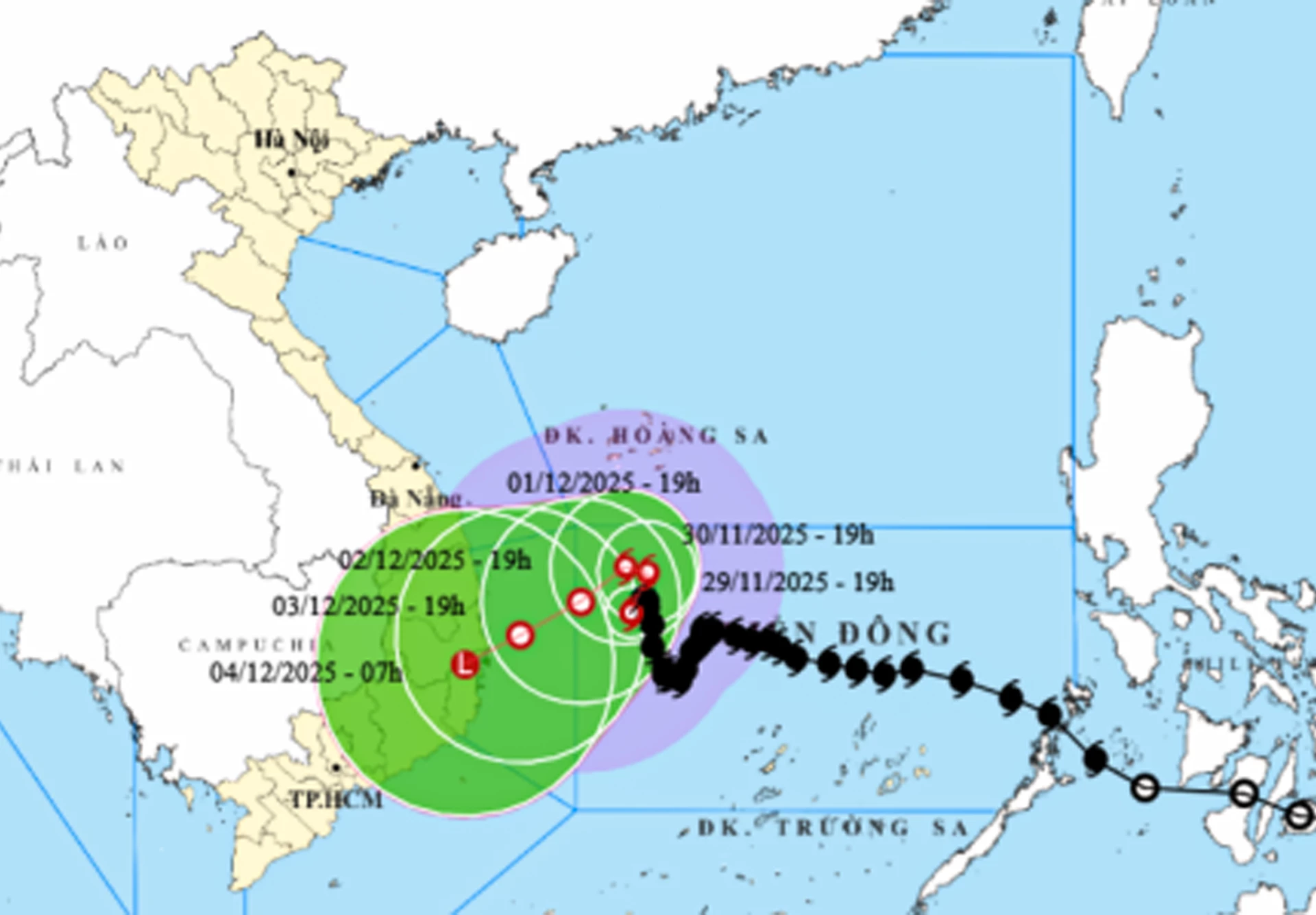 Vị trí và dự báo hướng di chuyển của bão.