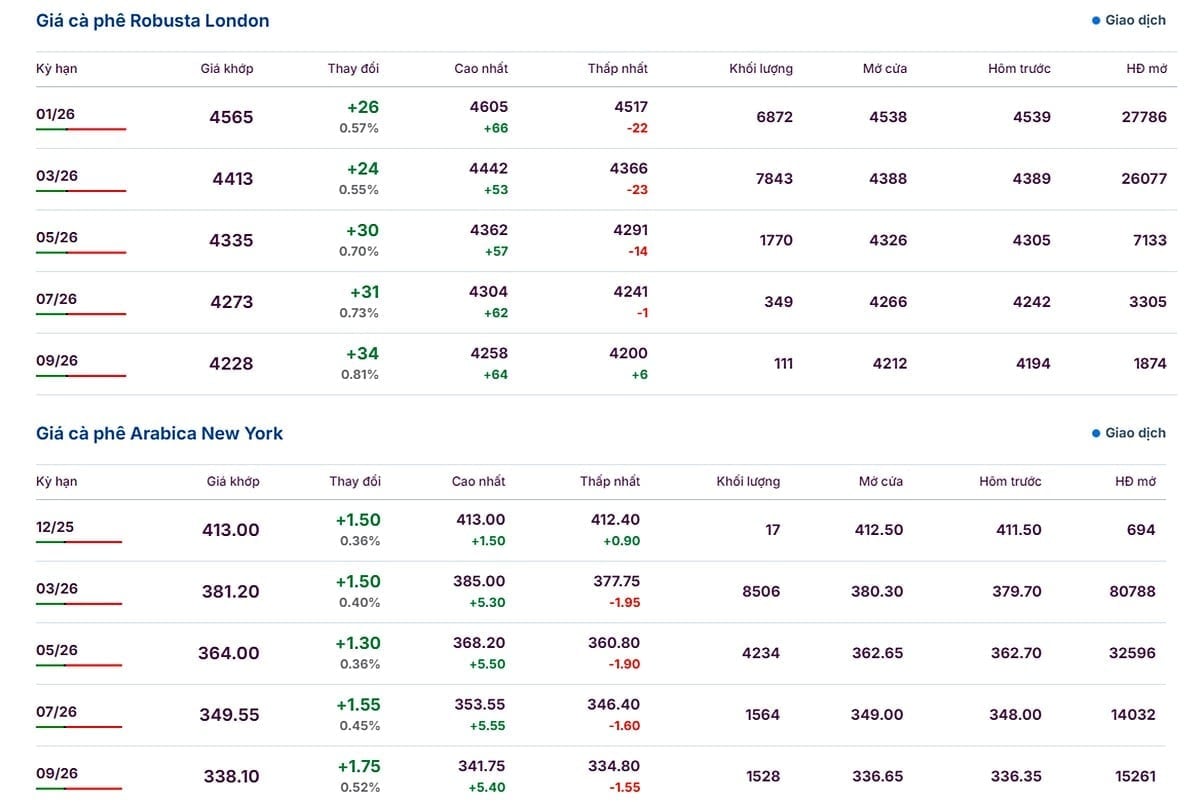 Giá Arabica và Robusta ngày 30/11/2025 mới nhất
