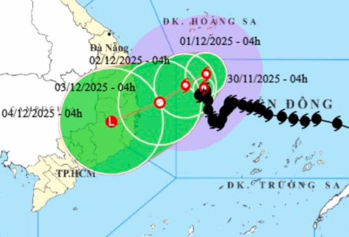 Прогноз руху шторму № 15 о 4:00 ранку 30 січня. Фото: Національний центр гідрометеорологічного прогнозування