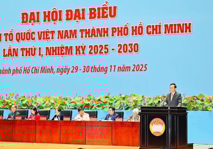 Tran Luu Quang, secrétaire du Parti à Hô Chi Minh-Ville, prend la parole au Congrès. (Photo : VIET DUNG)