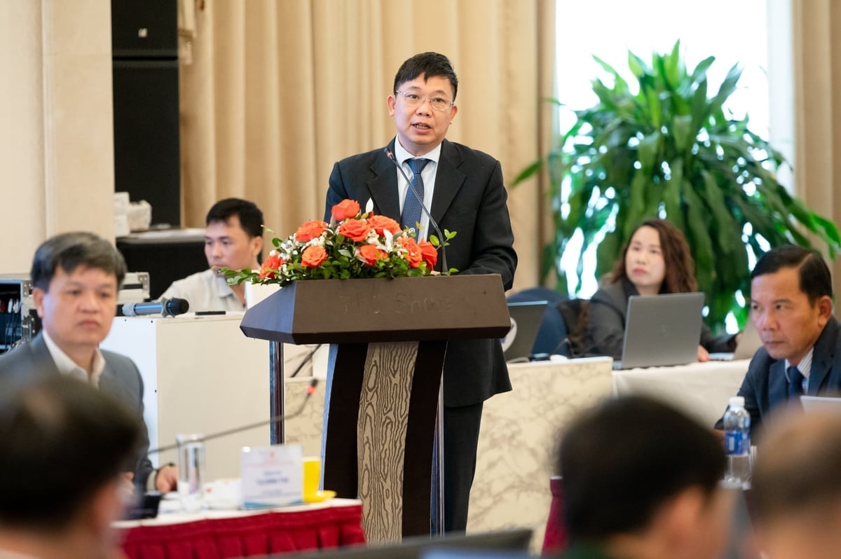 PGS.TS Nguyễn Văn Quân, Phó Viện trưởng Viện Khoa học công nghệ Năng lượng và Môi trường tham luận tại hội thảo. Ảnh: Phạm Thắng.