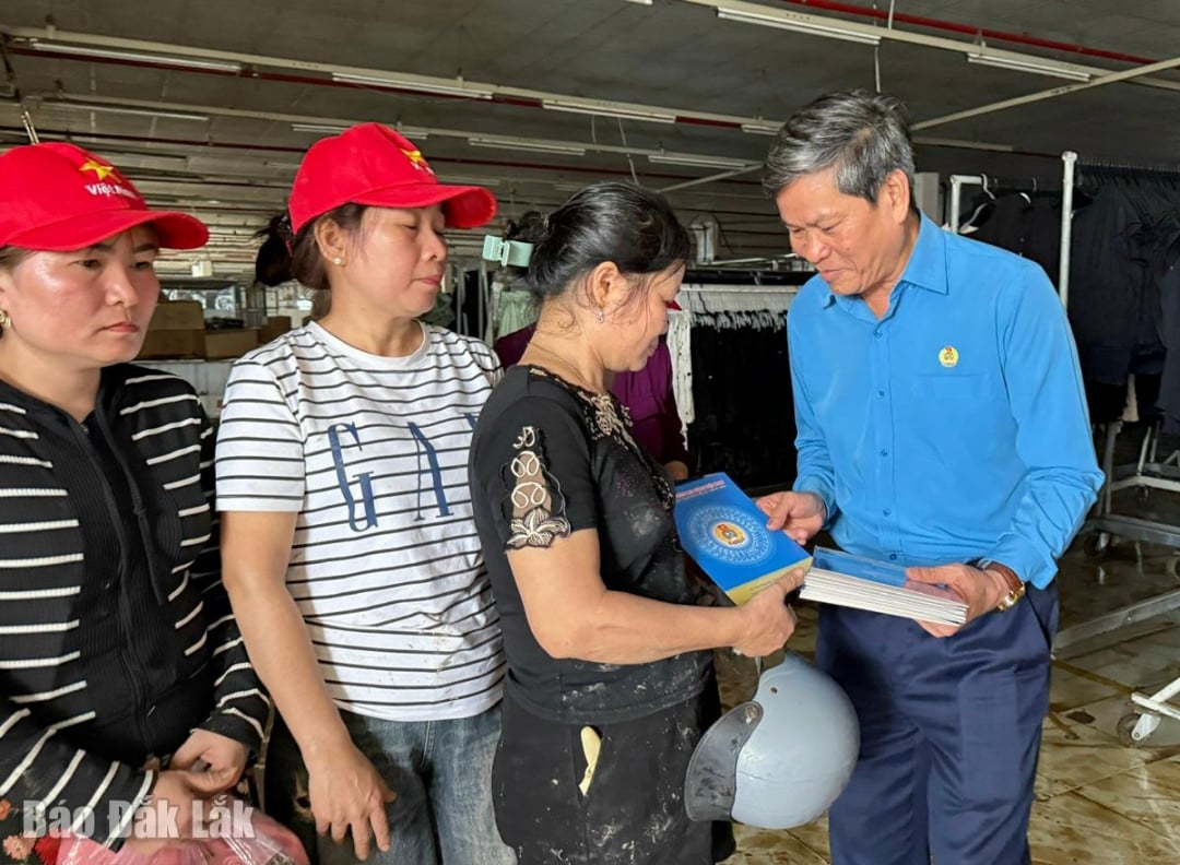 Г-н Хюинь Тхань Суан, вице-президент Всеобщей конфедерации труда Вьетнама, оказал поддержку членам профсоюза и работникам акционерной компании An Hung в восстановлении после наводнения.