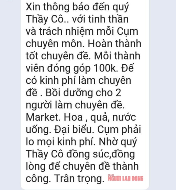 Giáo viên bức xúc vì bị yêu cầu nộp 100.000 đồng 