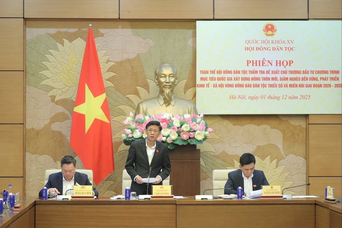 Chủ tịch Hội đồng Dân tộc Lâm Văn Mẫn chủ trì phiên họp. Ảnh: Hồ Long.