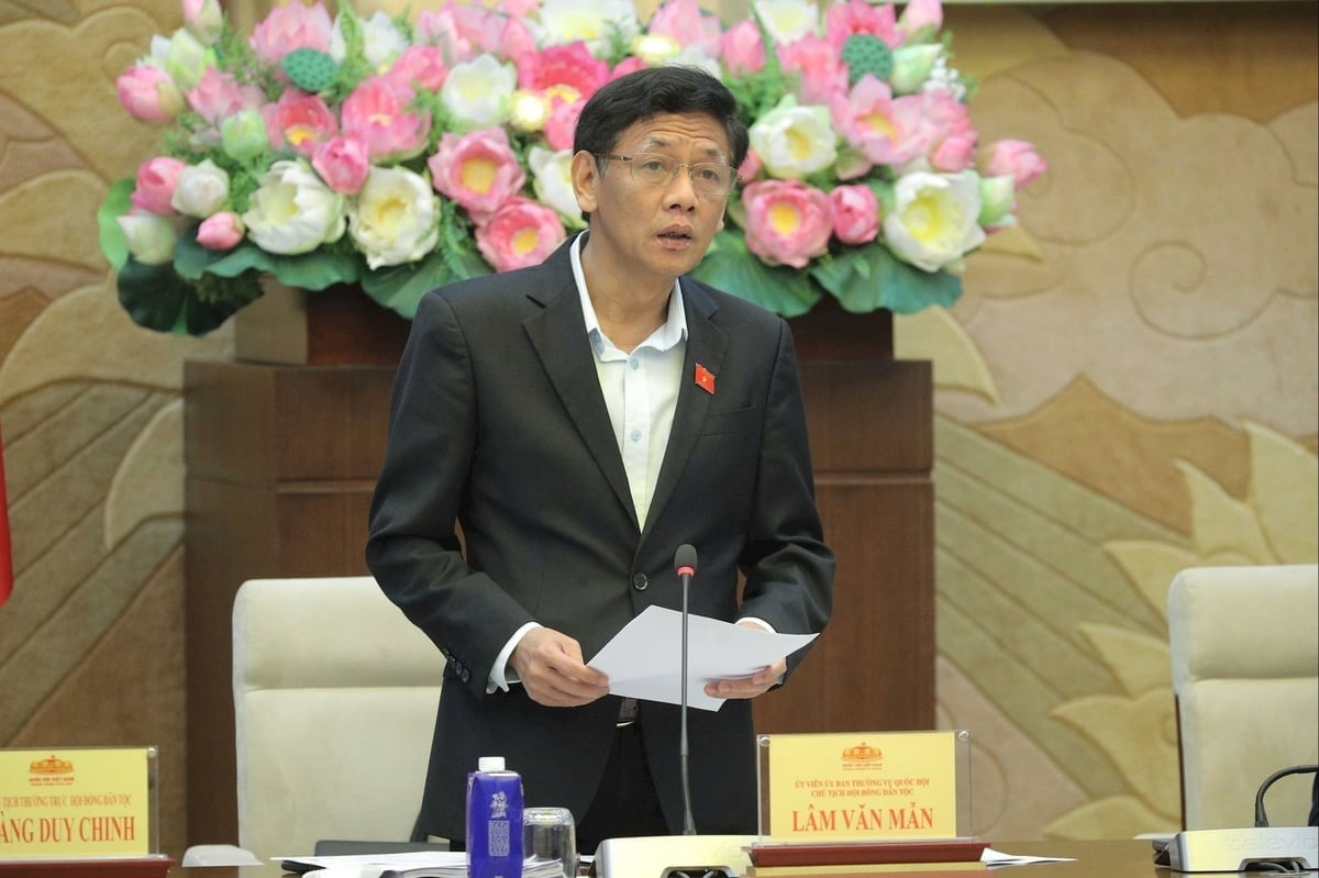 Chủ tịch Hội đồng Dân tộc Lâm Văn Mẫn phát biểu tại phiên họp. Ảnh: Hồ Long.