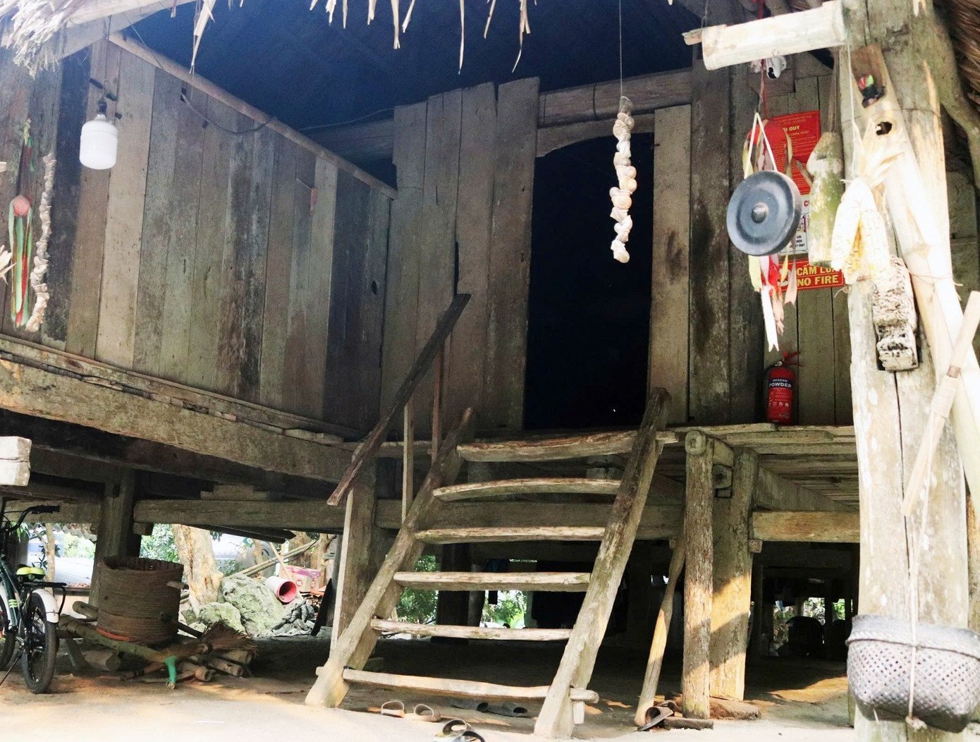 The stilt houses are made of wood.