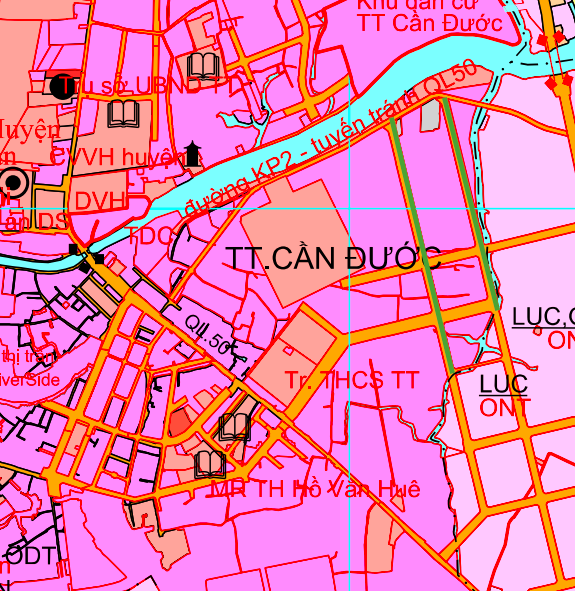 Bản đồ quy hoạch các tuyến đường sẽ mở tại xã Cần Đước, được đánh dấu bằng đường kẻ màu xanh lá.