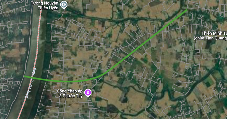 Locatiekaart van de provinciale weg 827E die volgens planning in de gemeente Can Duoc wordt geopend.