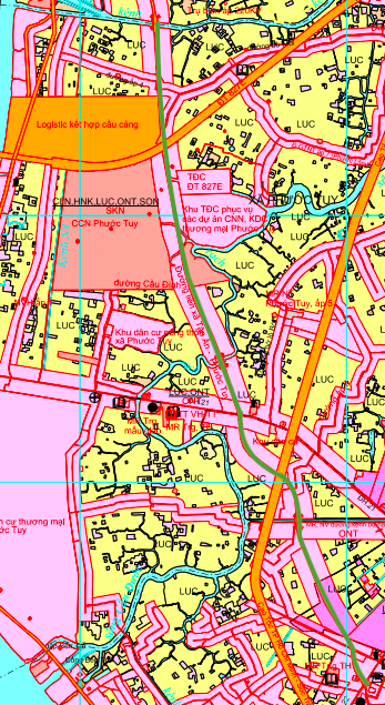 Planningskaart van de intercommunale weg Tan An - Phuoc Tuy in de gemeente Can Duoc.