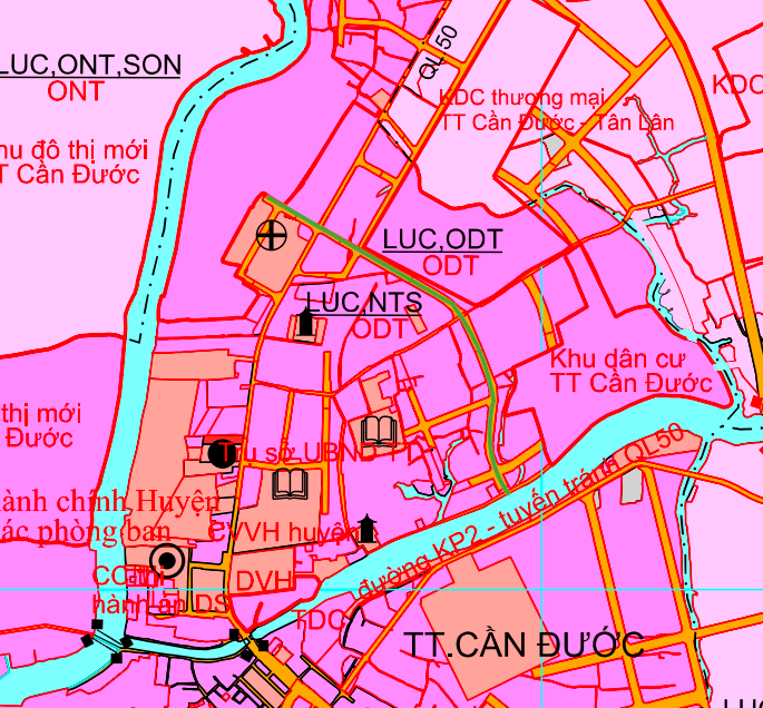 Planningskaart van de route die de nationale snelweg 50 kruist in de gemeente Can Duoc.