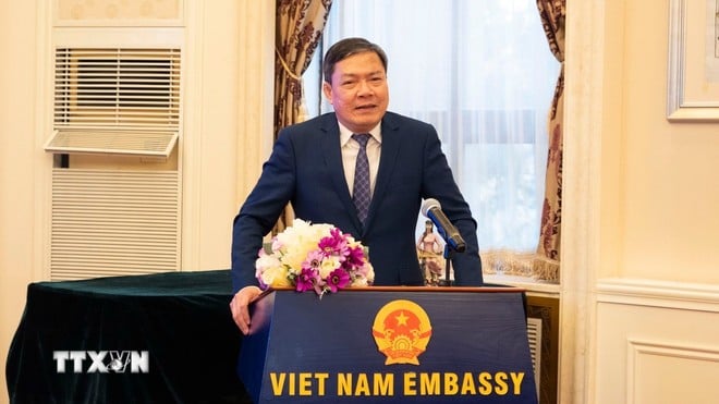 Dl. Nong Duc Lai, consilier comercial, vorbește la conferință. (Foto: Quang Hung/VNA)