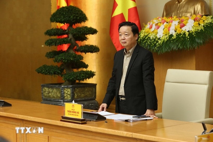 Vice premiärminister Tran Hong Ha talar vid mötet. (Foto: Diep Truong/VNA)