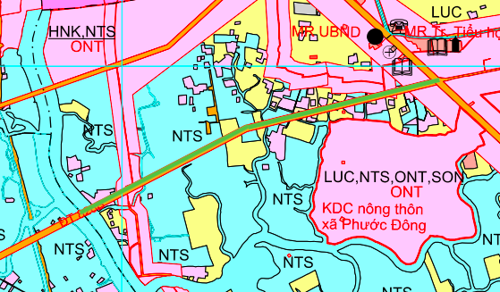 زمین کے استعمال کی منصوبہ بندی کے نقشے پر ٹین لین کمیون کے ذریعے صوبائی روڈ 826B کا منصوبہ بندی کا خاکہ۔