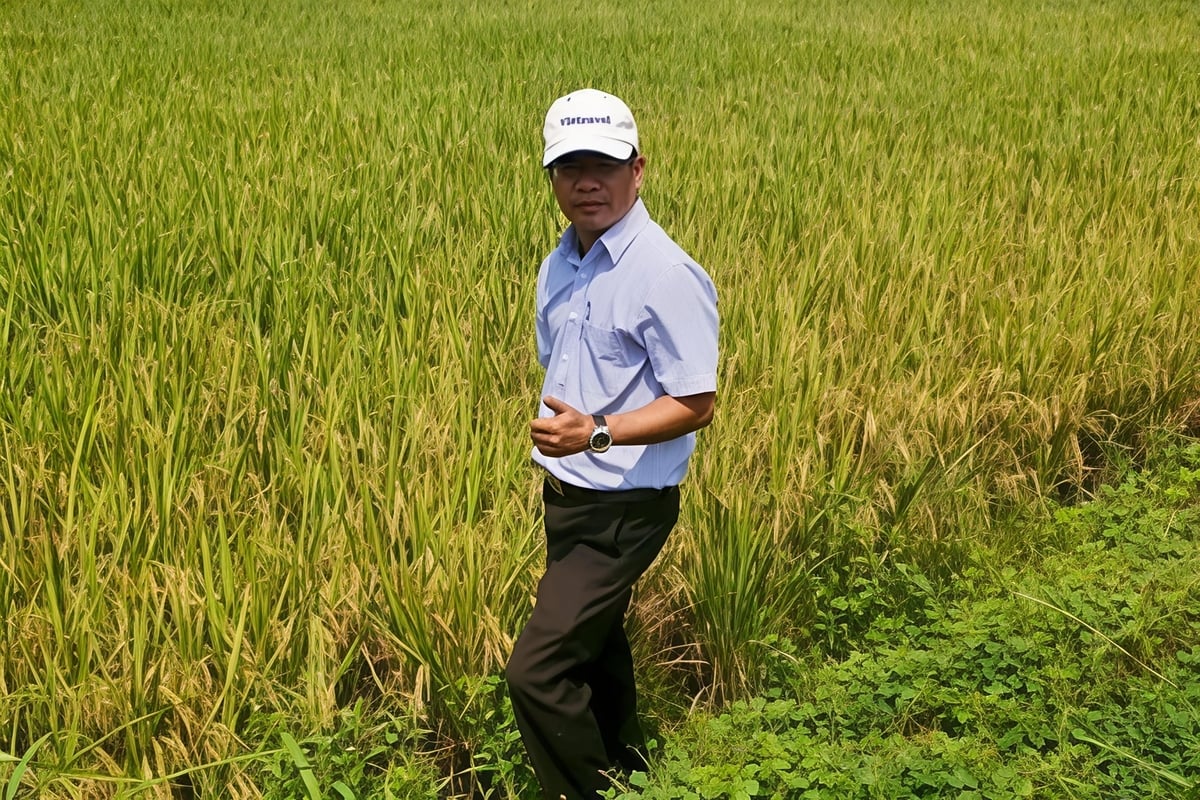 TS Trần Vũ Hải khảo sát tại ruộng lúa VIBA17, tỉnh Matanzas (CuBa). Ảnh: Nhân vật cung cấp.