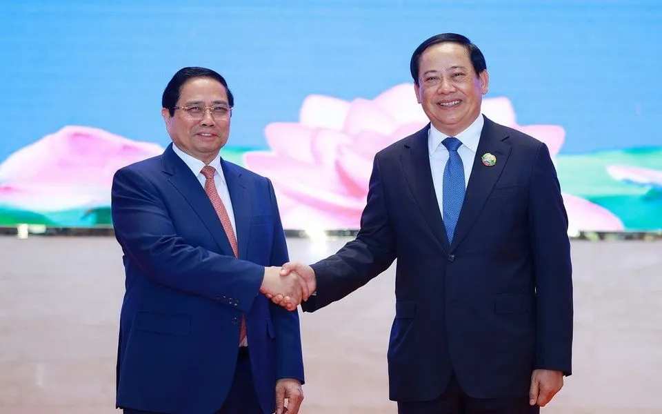 Thủ tướng Phạm Minh Chính và Thủ tướng Lào Sonexay Siphandone đồng chủ trì Kỳ họp lần thứ 48 Ủy ban liên Chính phủ về hợp tác song phương Việt Nam - Lào. Ảnh: TTXVN