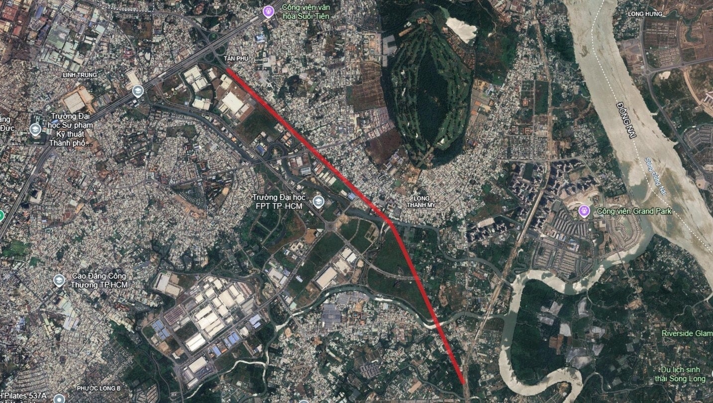 سیٹلائٹ کا نقشہ گو کانگ انٹرسیکشن پروجیکٹ اور برانچ کی سڑکوں کو ملانے کا راستہ دکھاتا ہے۔