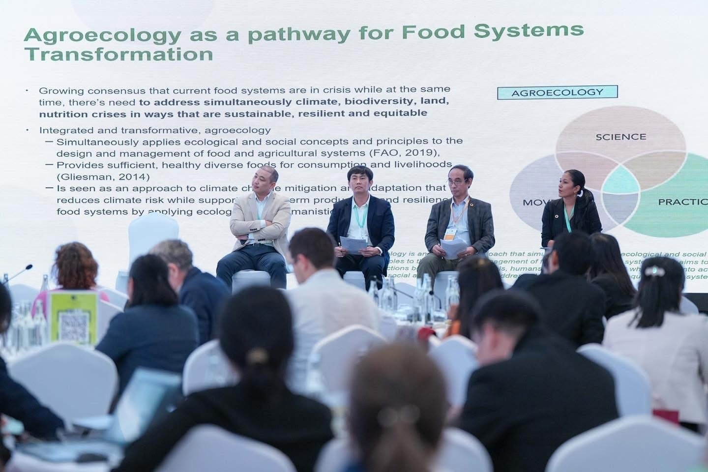 សាស្ត្រាចារ្យរង លោកបណ្ឌិត Dao The Anh ប្រធានសមាគមវិទ្យាសាស្ត្រអភិវឌ្ឍន៍ជនបទវៀតណាម (PHANO) និងគណៈប្រតិភូបានចូលរួមនៅក្នុងសន្និសីទ។ រូបភាព៖ គណៈកម្មាធិការរៀបចំ។ PGS.TS. Đào Thế Anh, Chủ tịch Hội Khoa học Phát triển Nông thôn Việt Nam (PHANO) cùng các đại biểu chia sẻ tại Hội nghị. Ảnh: BTC.