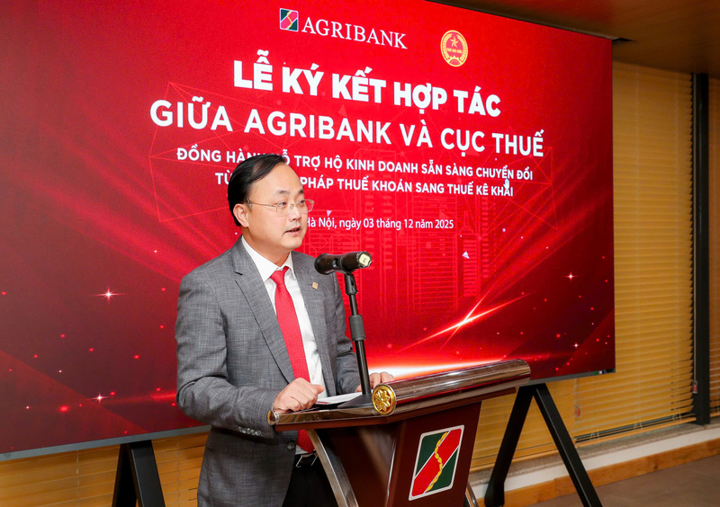 Encik To Huy Vu, Pengerusi Lembaga Ahli Agribank, bercakap pada majlis menandatangani perjanjian itu. Foto: Phuong Lien