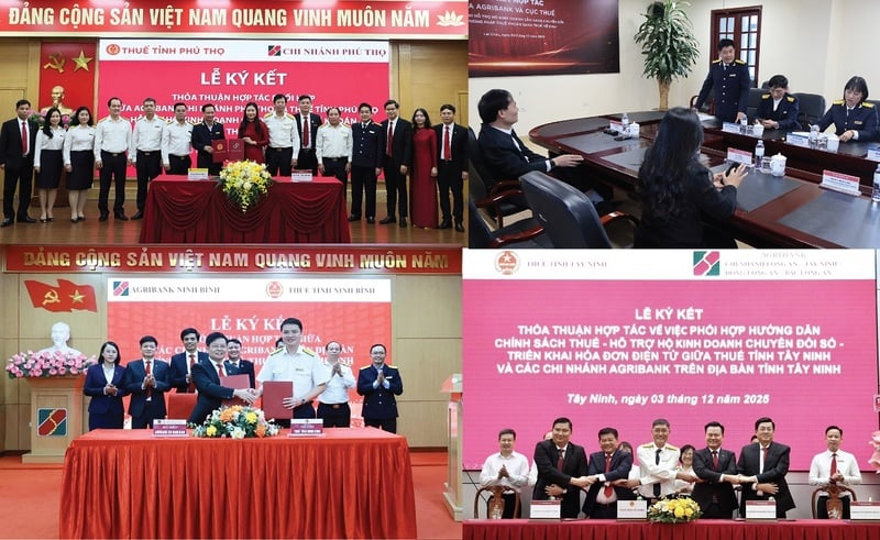 Cawangan Agribank menganjurkan pemeteraian perjanjian kerjasama dengan Jabatan Cukai wilayah dan bandar. Foto: Phuong Lien