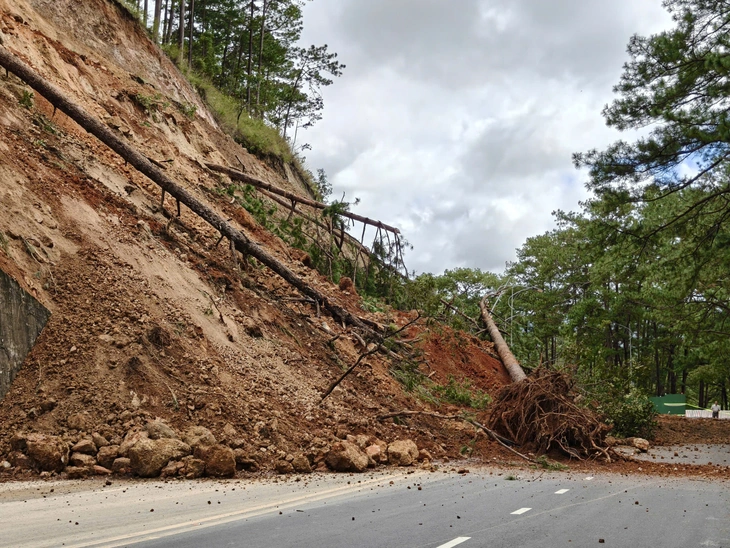 Đèo Prenn Đà Lạt sạt lở nặng, tạm dừng xe qua lại - Ảnh 3.