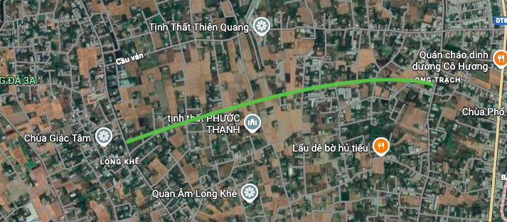 Harta traseului planificat, paralel cu drumul Cau Van în comuna Rach Kien.